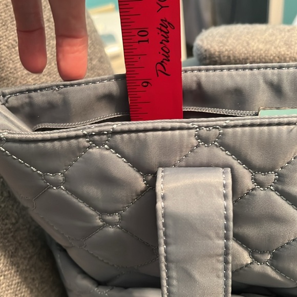 Luv Betsey blue quilted nylon tote with drop handles two outer pockets - Picture 9 of 11